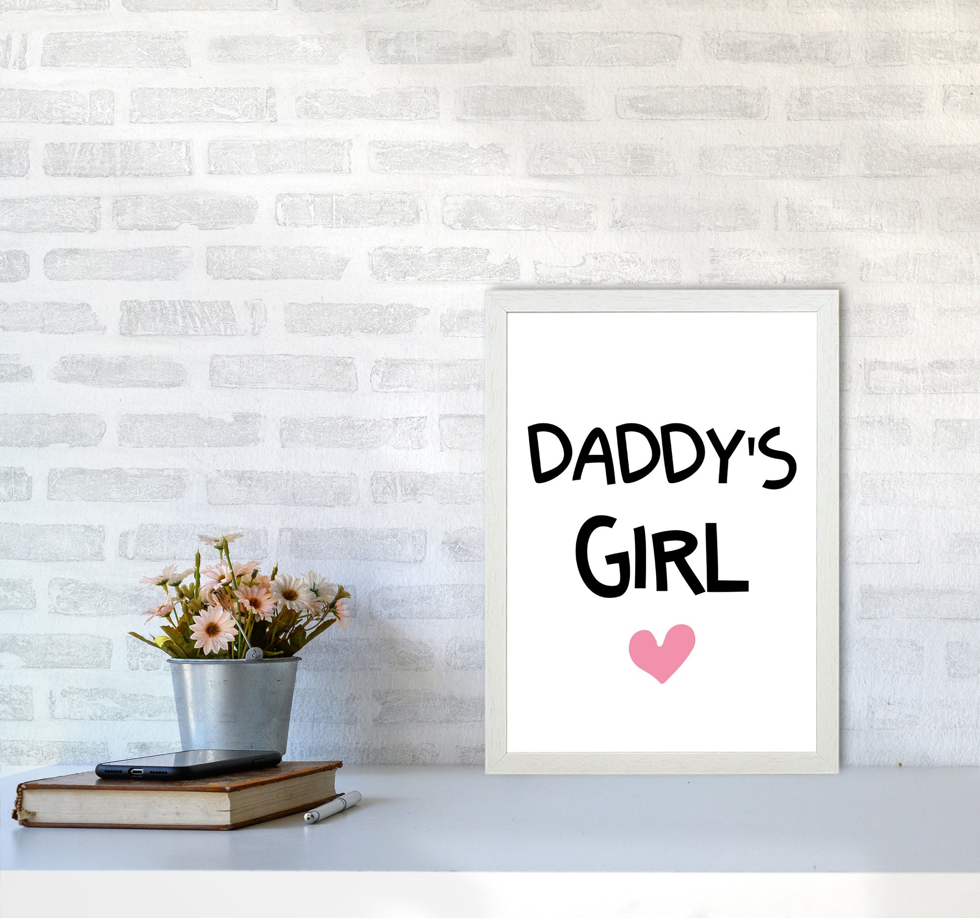 Daddy&#39;s Girl Pink Framed Nursey Wall Art Print A3 Oak Frame