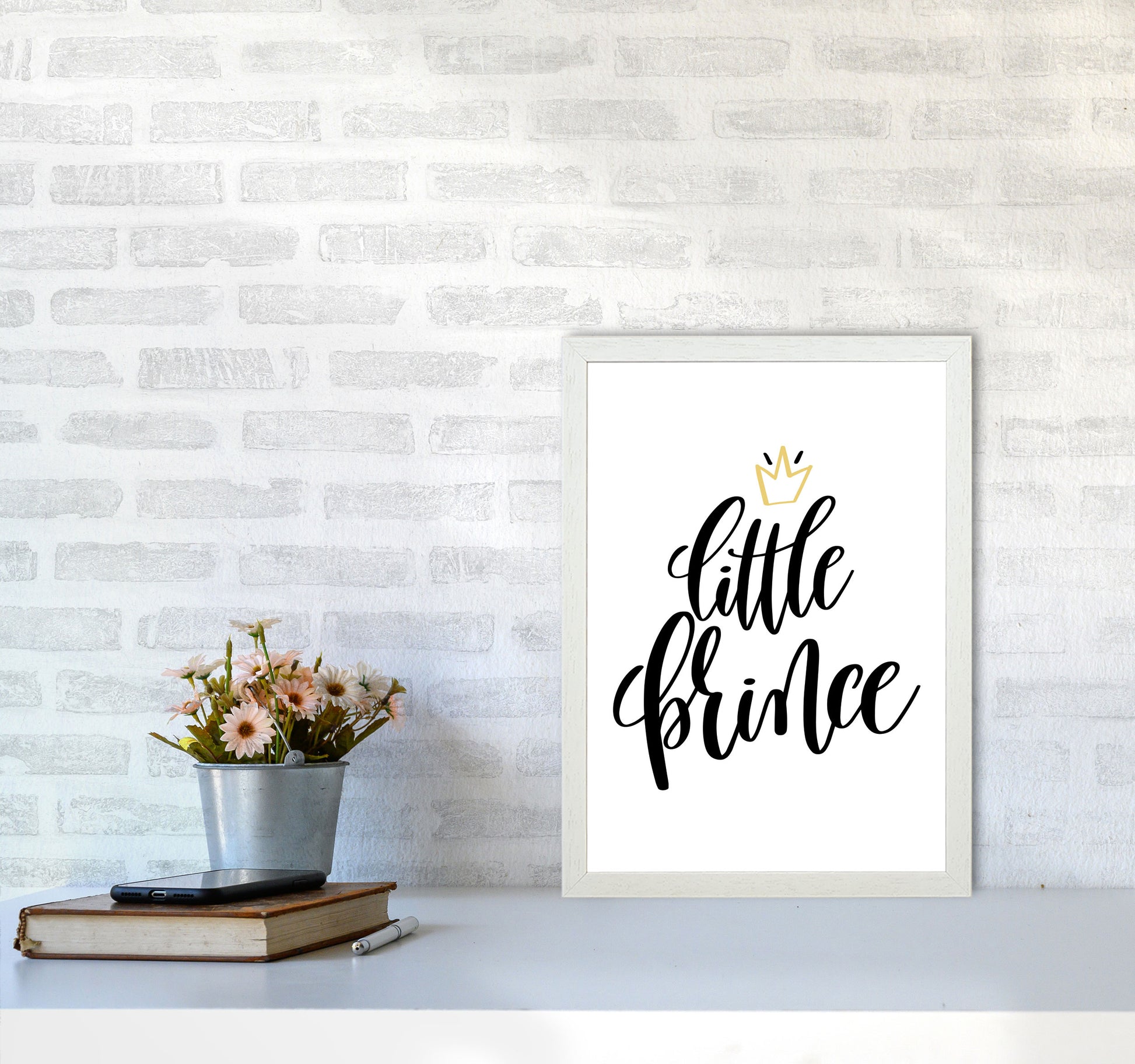 Little Prince Gold Crown Framed Nursey Wall Art Print A3 Oak Frame