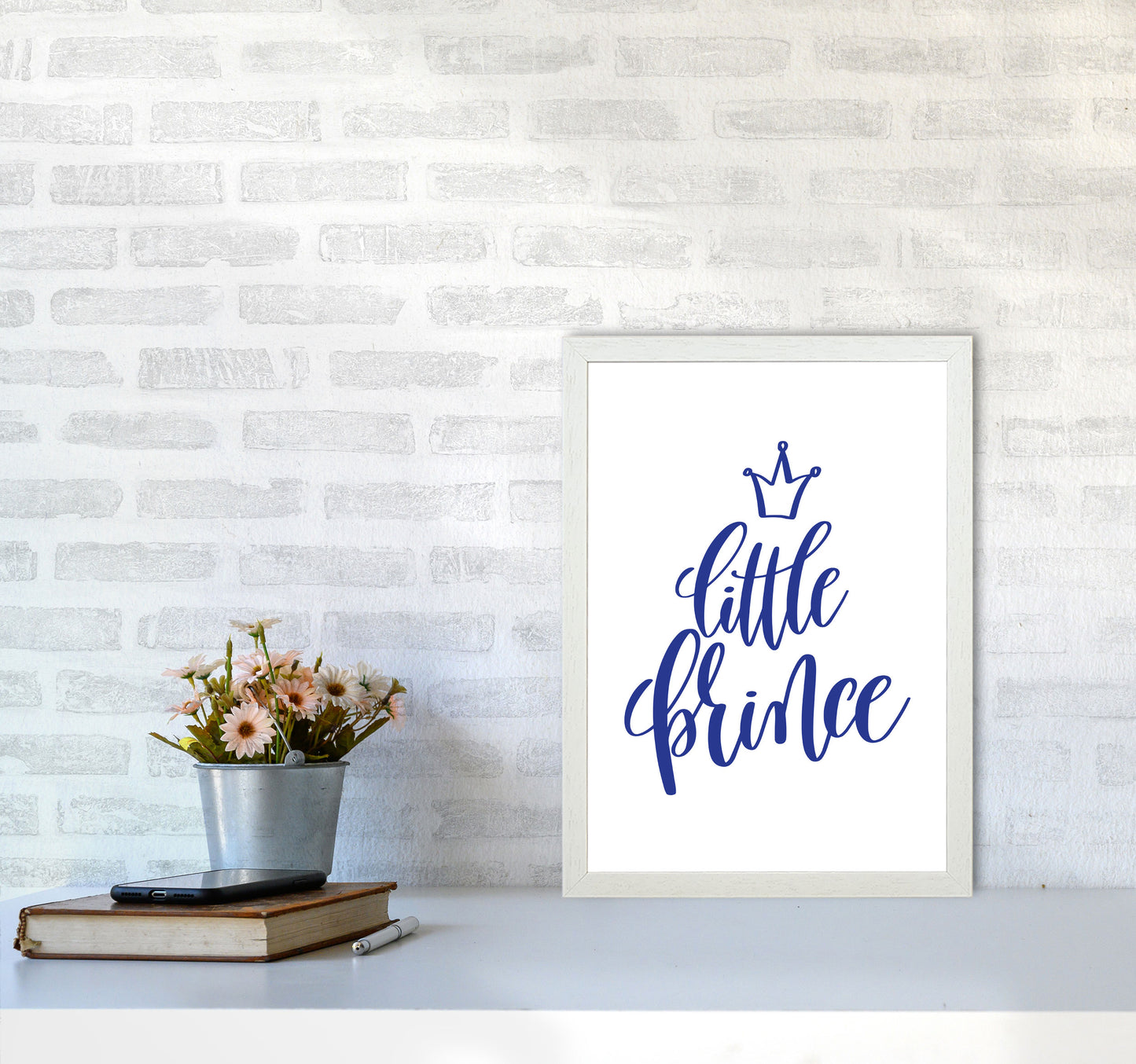 Little Prince Navy Framed Nursey Wall Art Print A3 Oak Frame