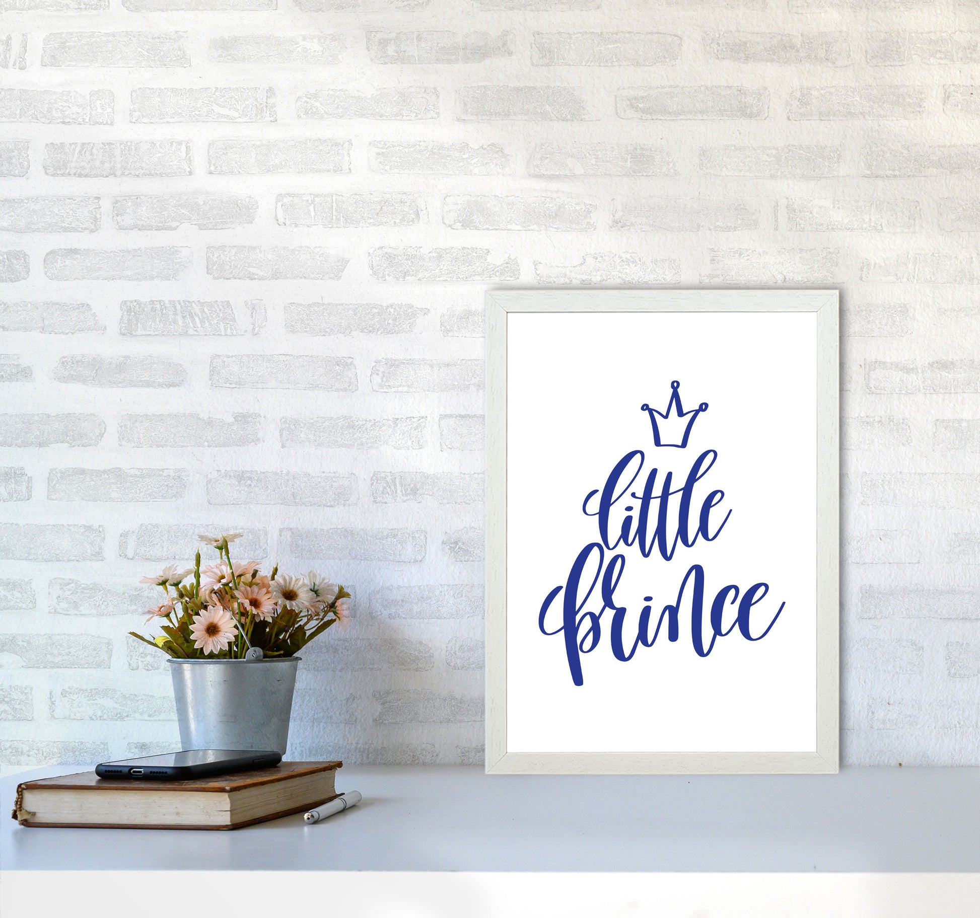 Little Prince Navy Framed Nursey Wall Art Print A3 Oak Frame
