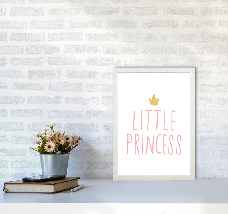 Little Princess Pink And Gold Framed Nursey Wall Art Print A3 Oak Frame