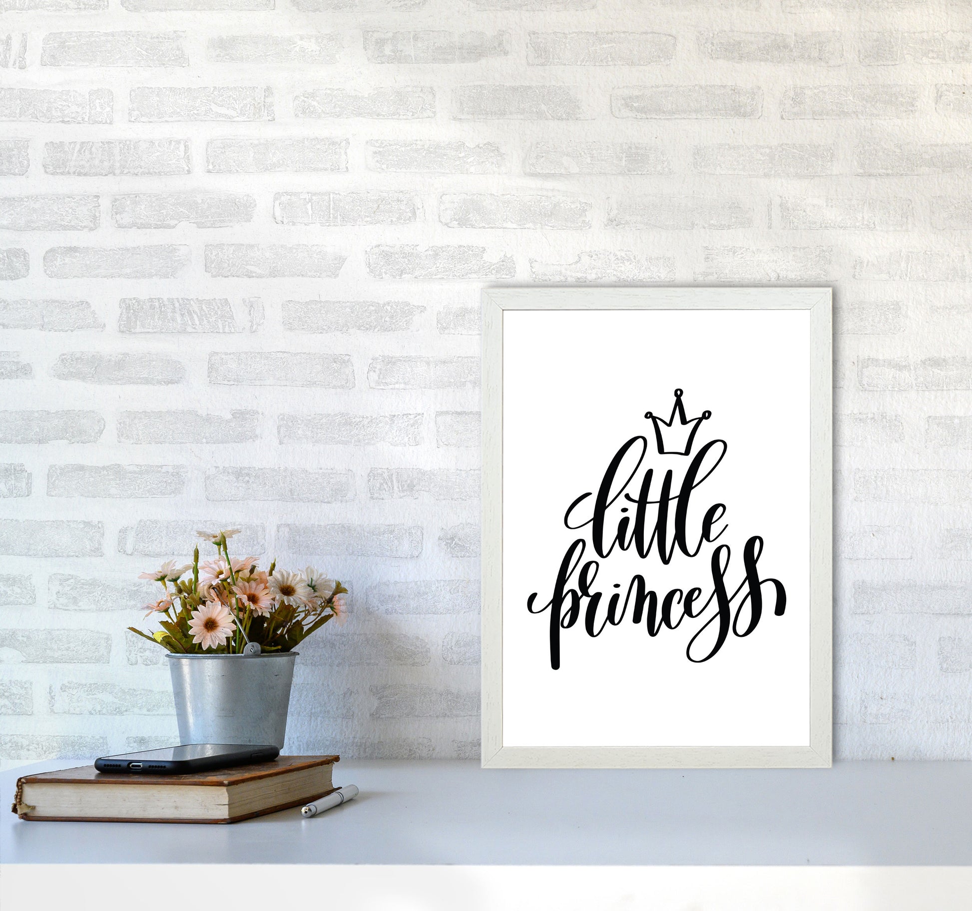 Little Princess Black Framed Nursey Wall Art Print A3 Oak Frame