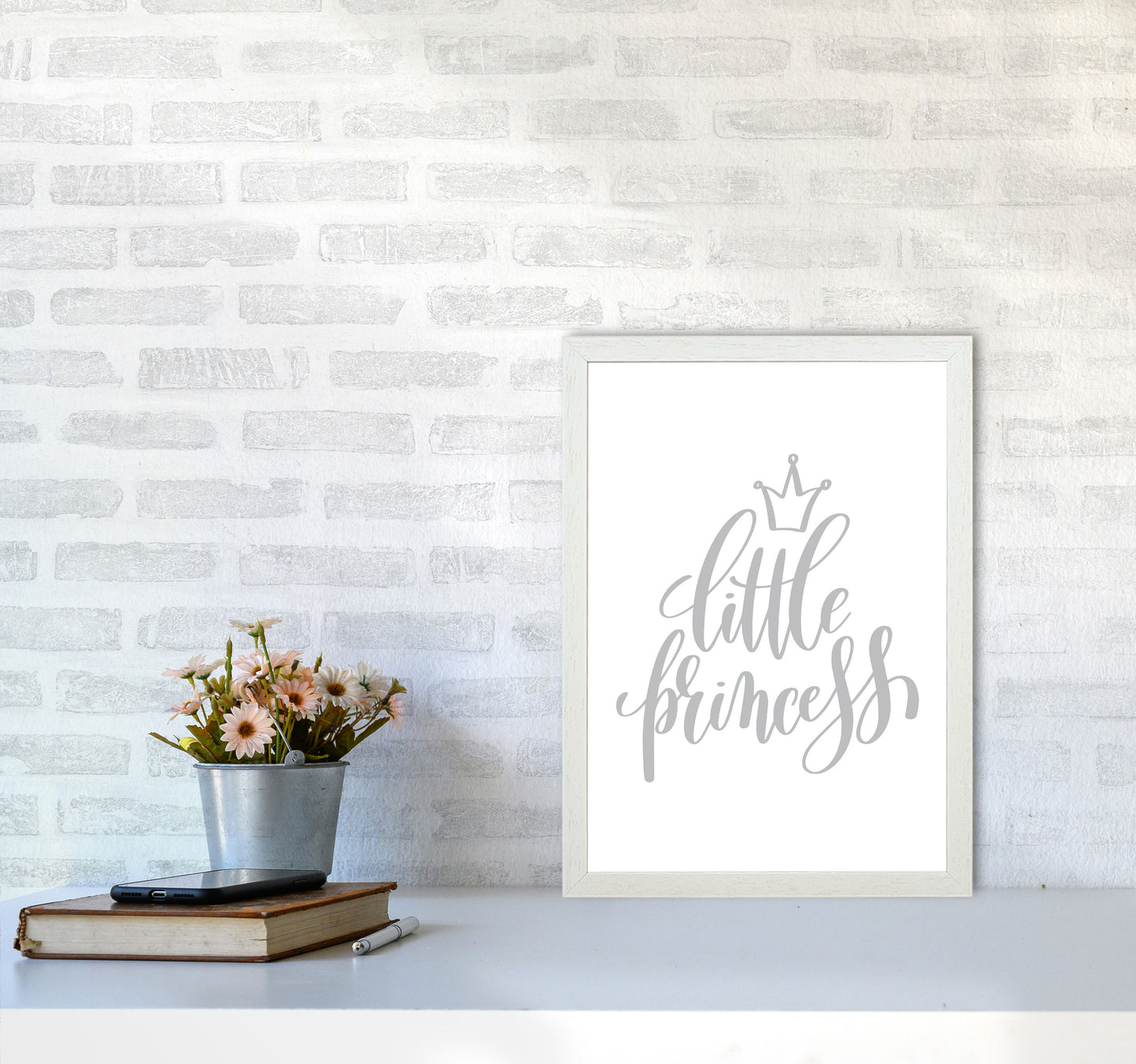 Little Princess Grey Framed Nursey Wall Art Print A3 Oak Frame