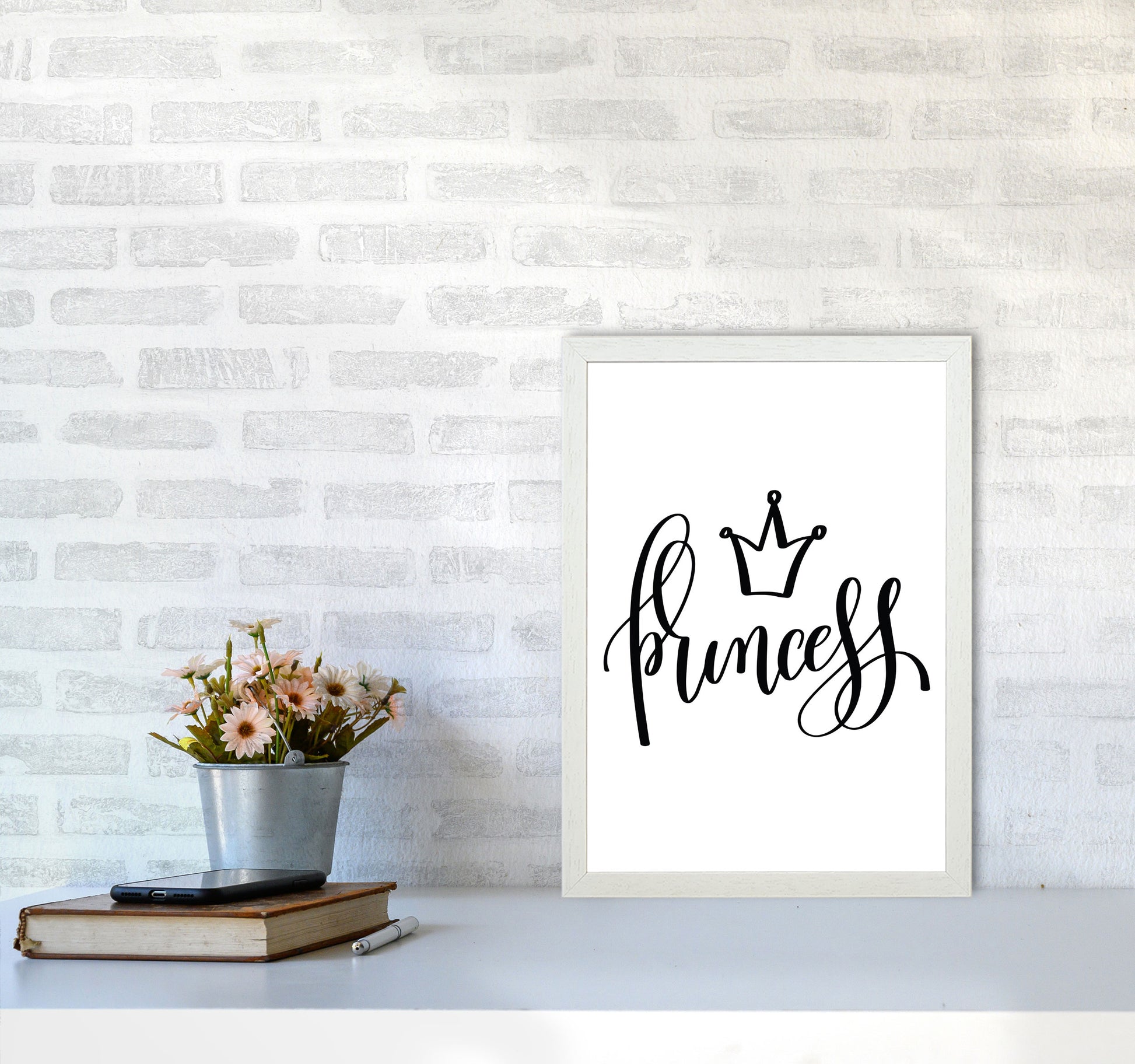 Princess Black Framed Nursey Wall Art Print A3 Oak Frame