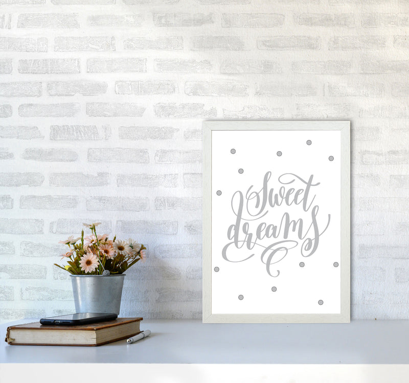 Sweet Dreams Grey Framed Nursey Wall Art Print A3 Oak Frame