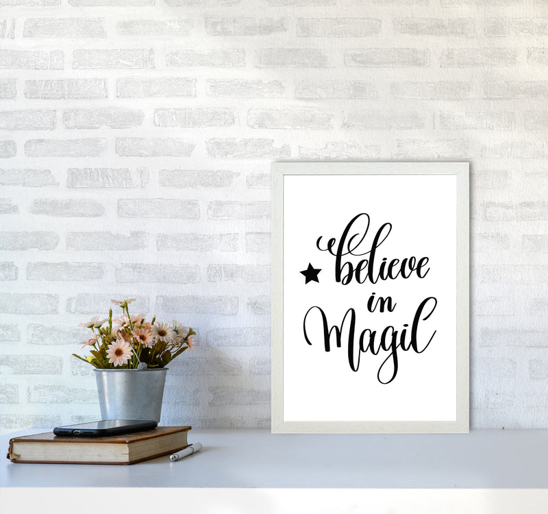 Believe In Magic Black Framed Typography Wall Art Print A3 Oak Frame
