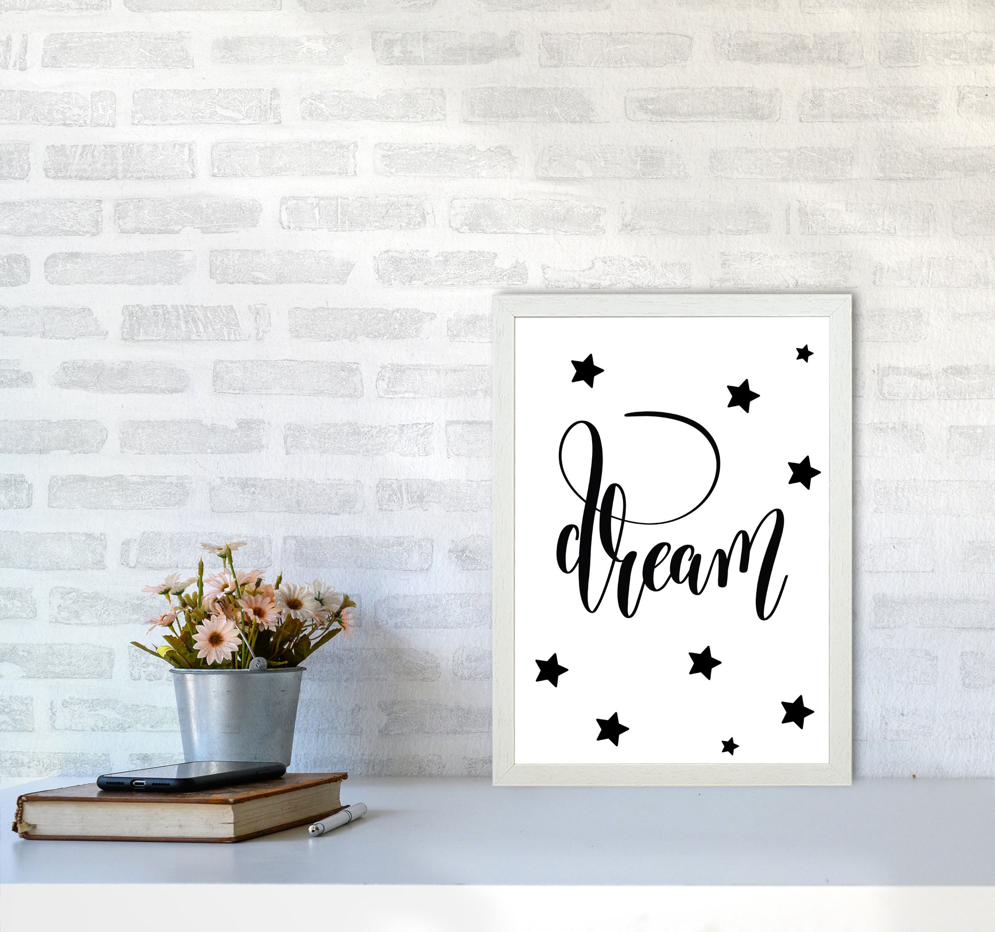 Dream Black Framed Typography Wall Art Print A3 Oak Frame