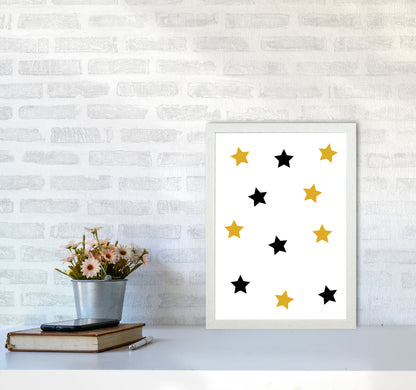 Mustard And Black Stars Modern Print A3 Oak Frame