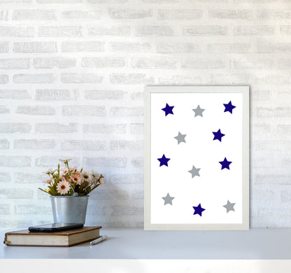 Navy And Grey Stars Modern Print A3 Oak Frame