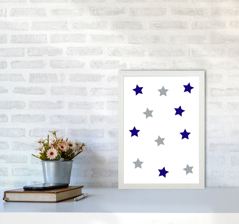 Navy And Grey Stars Modern Print A3 Oak Frame