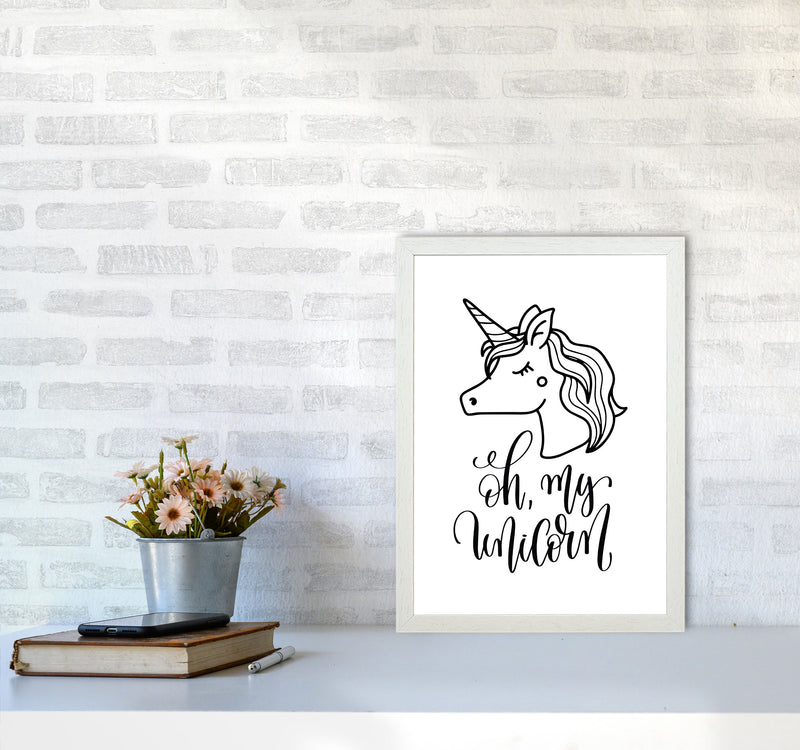 Oh My Unicorn Black Framed Nursey Wall Art Print A3 Oak Frame