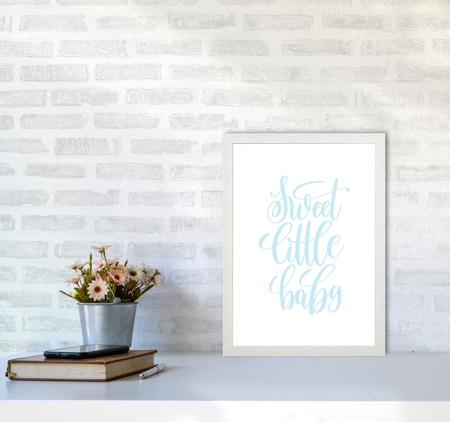 Sweet Little Baby Blue Framed Nursey Wall Art Print A3 Oak Frame