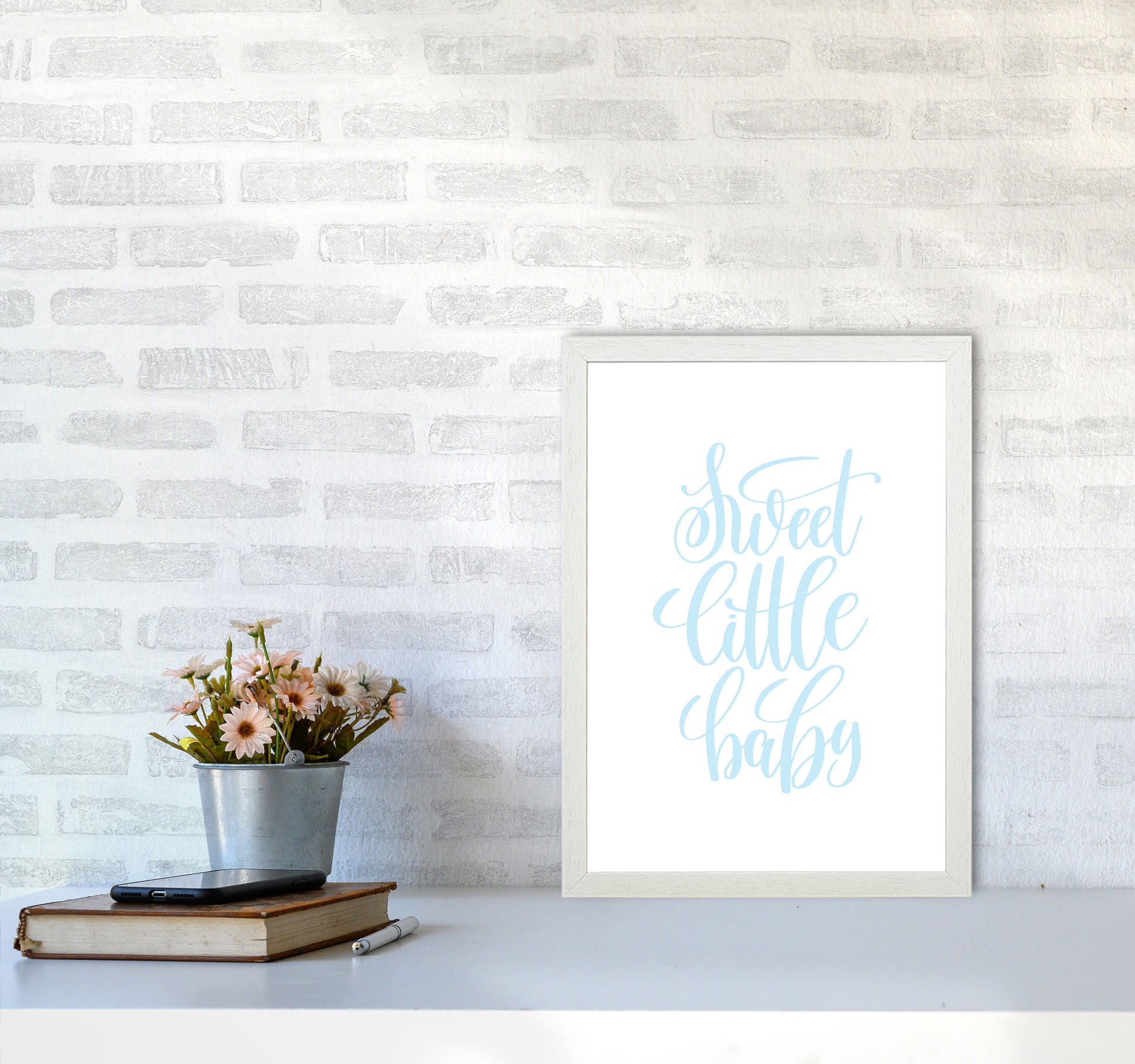 Sweet Little Baby Blue Framed Nursey Wall Art Print A3 Oak Frame