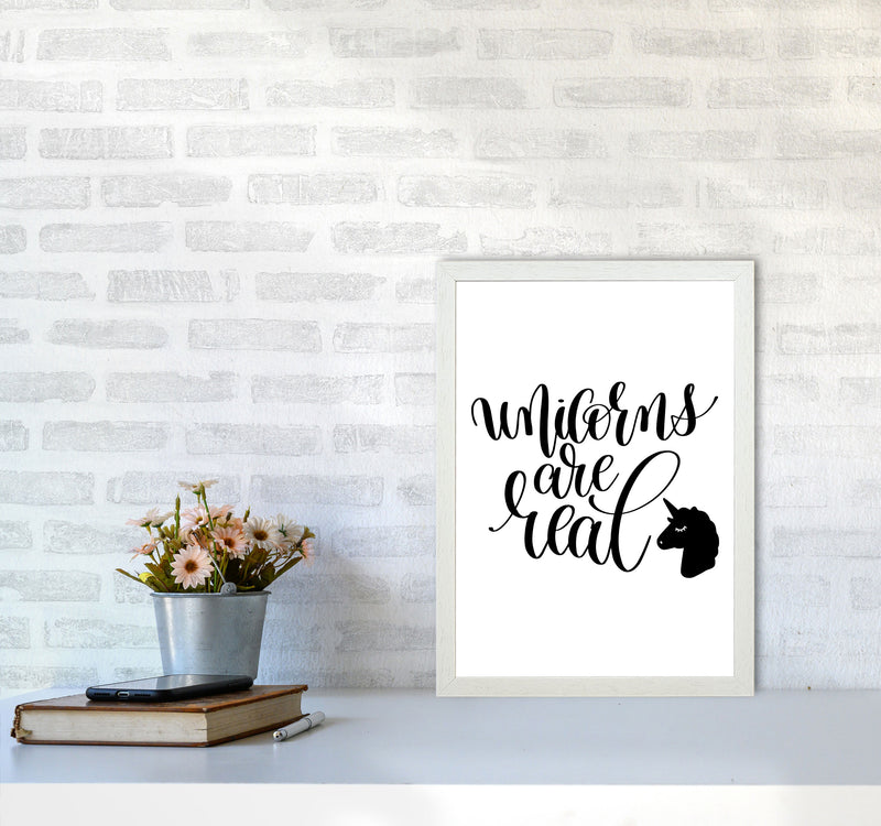 Unicorns Are Real Black Framed Nursey Wall Art Print A3 Oak Frame