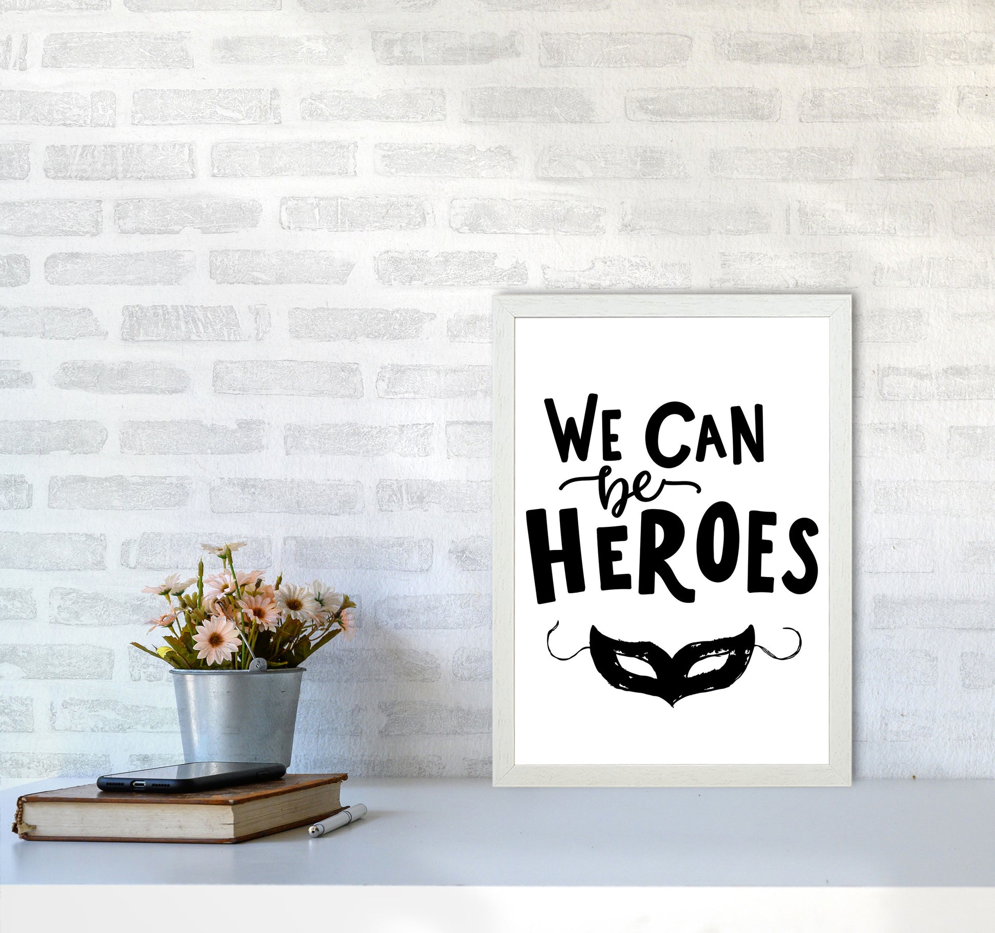 We Can Be Heroes Framed Nursey Wall Art Print A3 Oak Frame