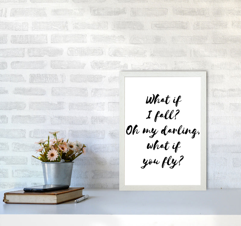What If I Fall? Black Modern Print A3 Oak Frame