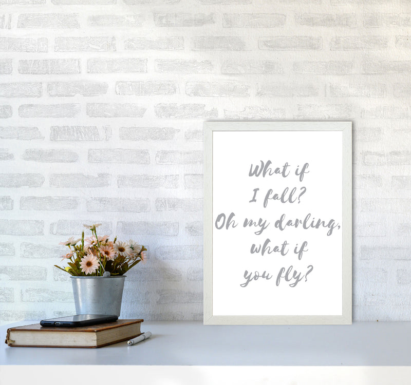 What If I Fall? Grey Modern Print A3 Oak Frame