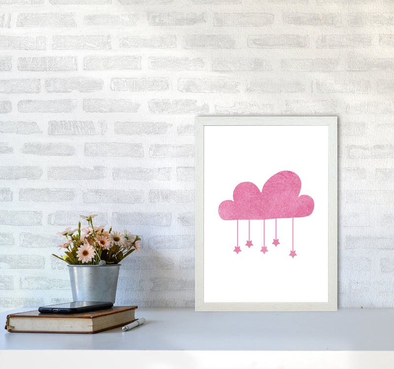 Pink Cloud Watercolour Modern Print A3 Oak Frame