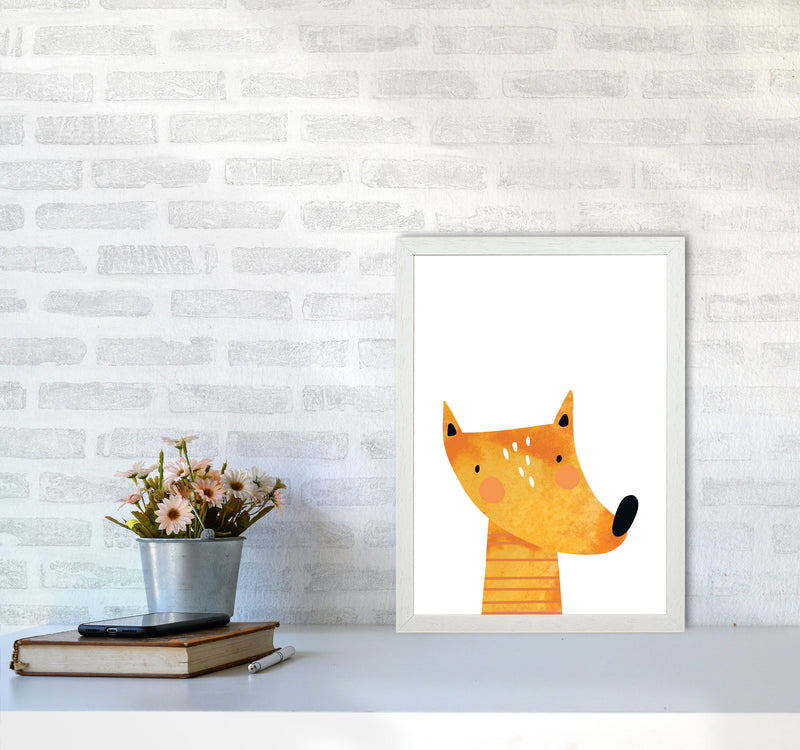 Scandi Fox Watercolour Framed Nursey Wall Art Print A3 Oak Frame