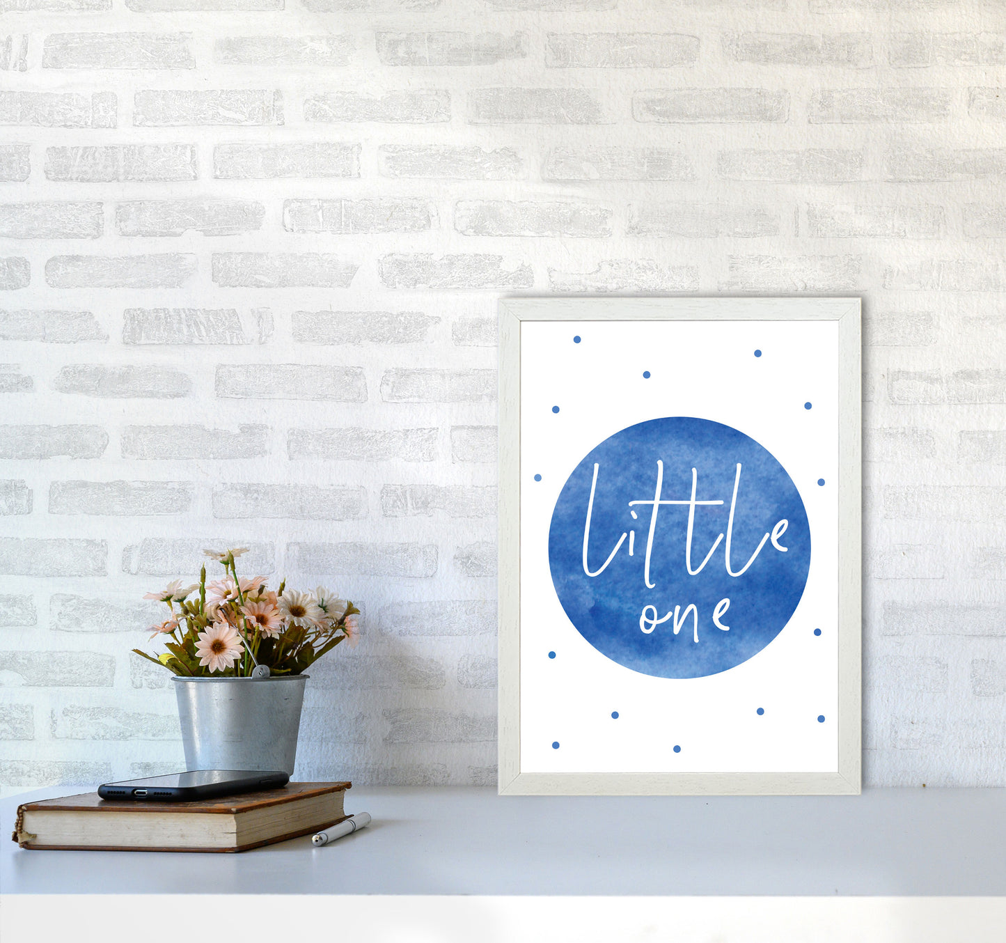Little One Blue Watercolour Modern Print A3 Oak Frame