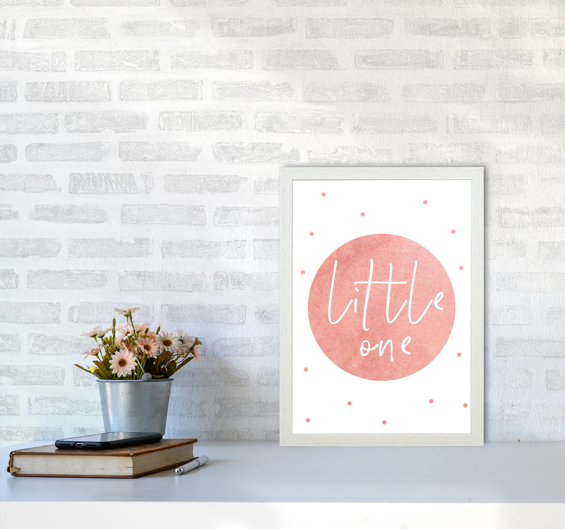 Little One Peach Watercolour Modern Print A3 Oak Frame