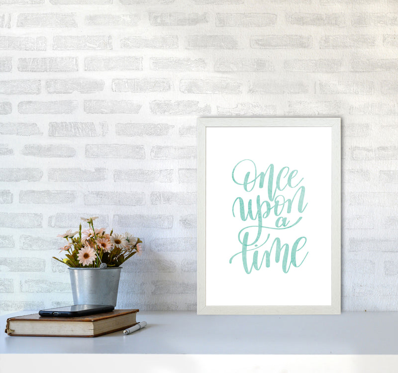 Once Upon A Time Mint Watercolour Framed Typography Wall Art Print A3 Oak Frame
