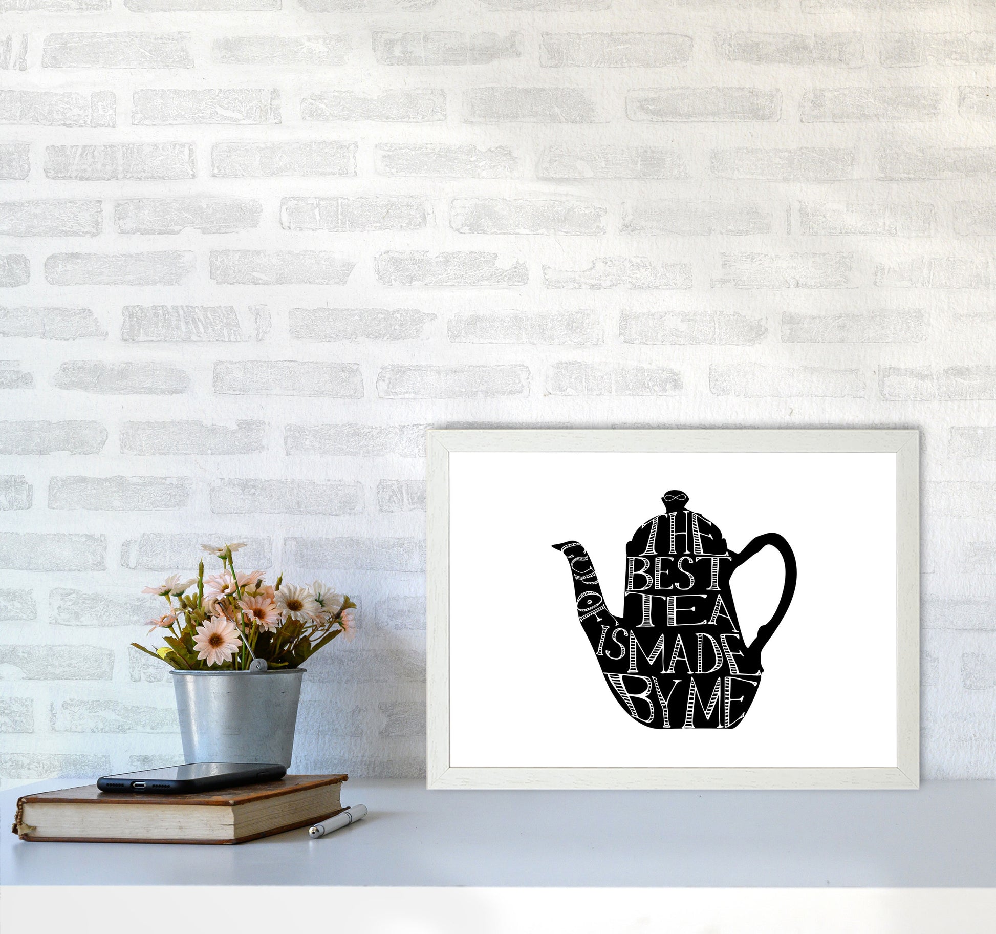 The Best Tea Modern Print, Framed Kitchen Wall Art A3 Oak Frame