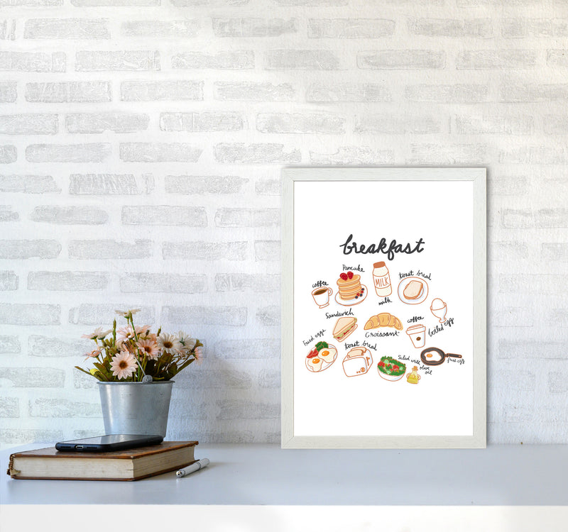 Breakfast Collection Portrait Modern Print, Framed Kitchen Wall Art A3 Oak Frame