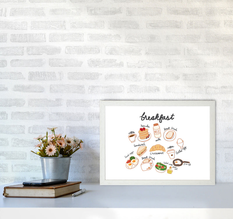 Breakfast Collection Landscape Modern Print, Framed Kitchen Wall Art A3 Oak Frame