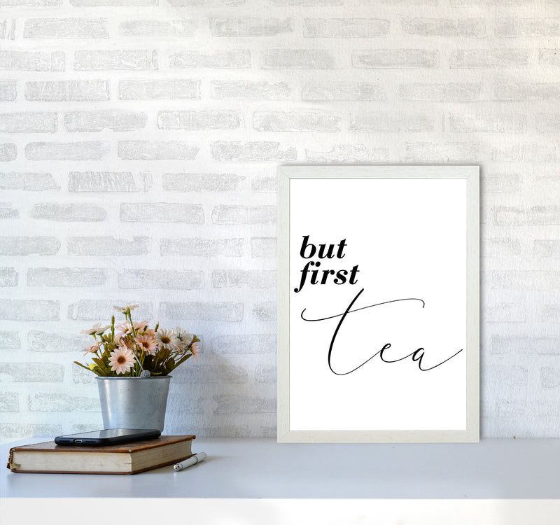 But First Tea Modern Print, Framed Kitchen Wall Art A3 Oak Frame