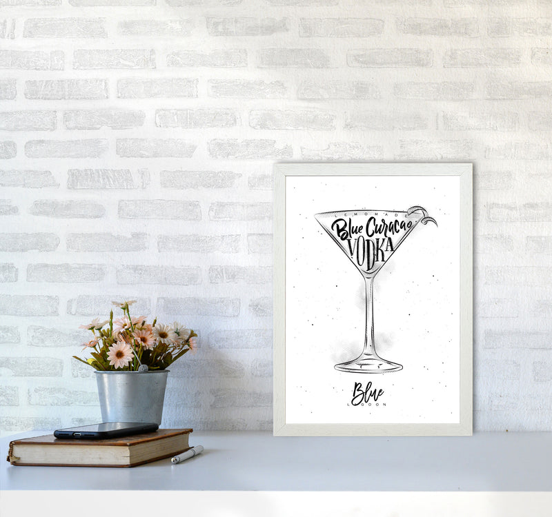 Blue Lagoon Cocktail Modern Print, Framed Kitchen Wall Art A3 Oak Frame