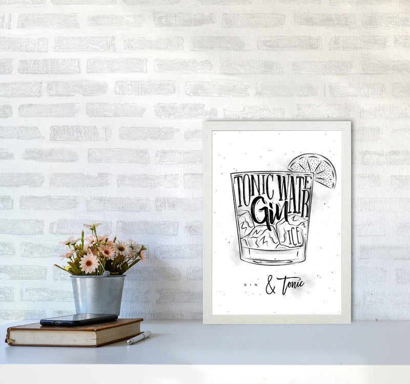 Gin And Tonic Modern Print, Framed Kitchen Wall Art A3 Oak Frame