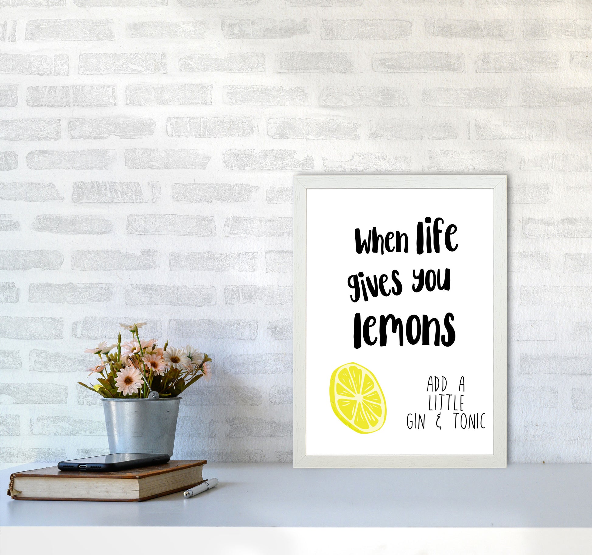 Humorous Gin Sayings Multi Set Kitchen Typography Wall Art A3 Oak Frame