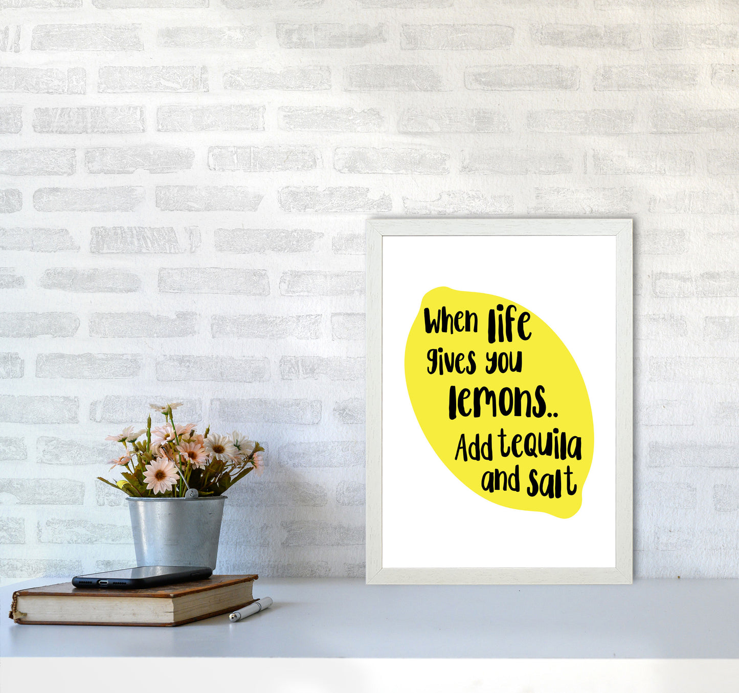 When Life Gives You Lemons, Tequila Modern Print, Framed Kitchen Wall Art A3 Oak Frame