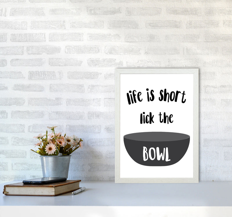 Lick The Bowl Modern Print, Framed Kitchen Wall Art A3 Oak Frame