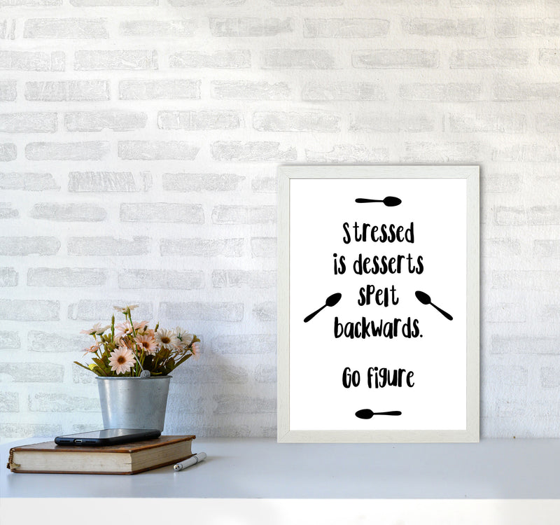 Stressed Is Desserts Spelled Backwards Modern Print, Framed Kitchen Wall Art A3 Oak Frame