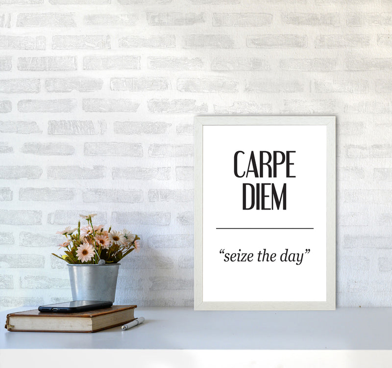 Carpe Diem Framed Typography Wall Art Print A3 Oak Frame