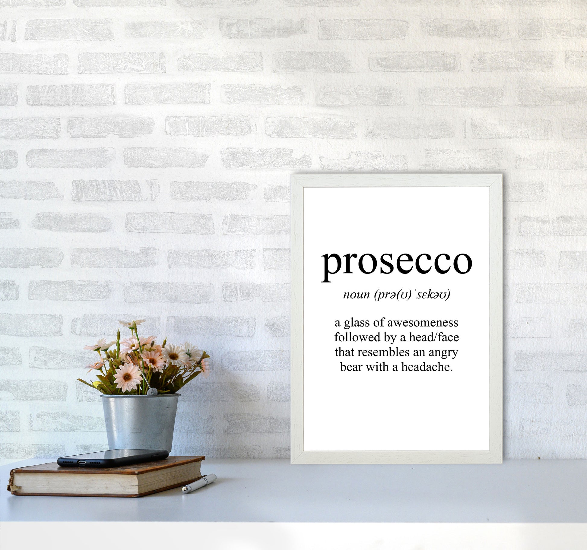 Prosecco Framed Typography Wall Art Print A3 Oak Frame