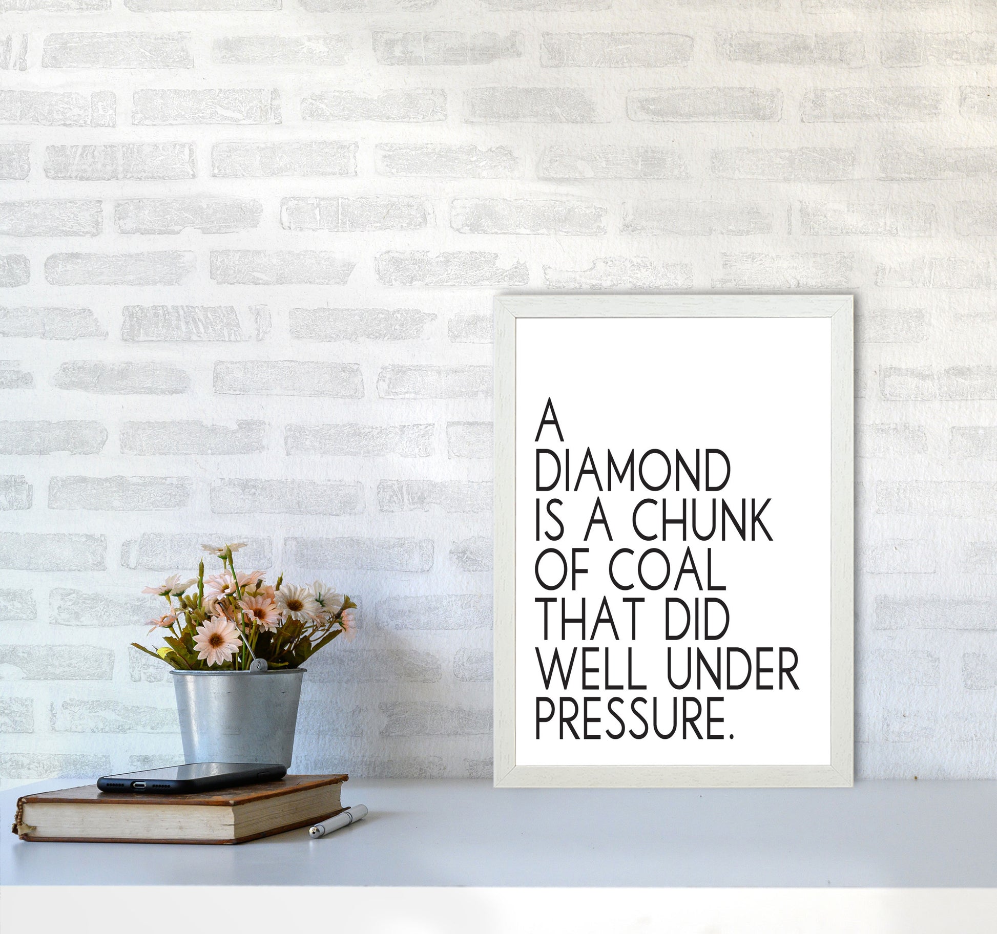 A Diamond Under Pressure Framed Typography Quote Wall Art Print A3 Oak Frame