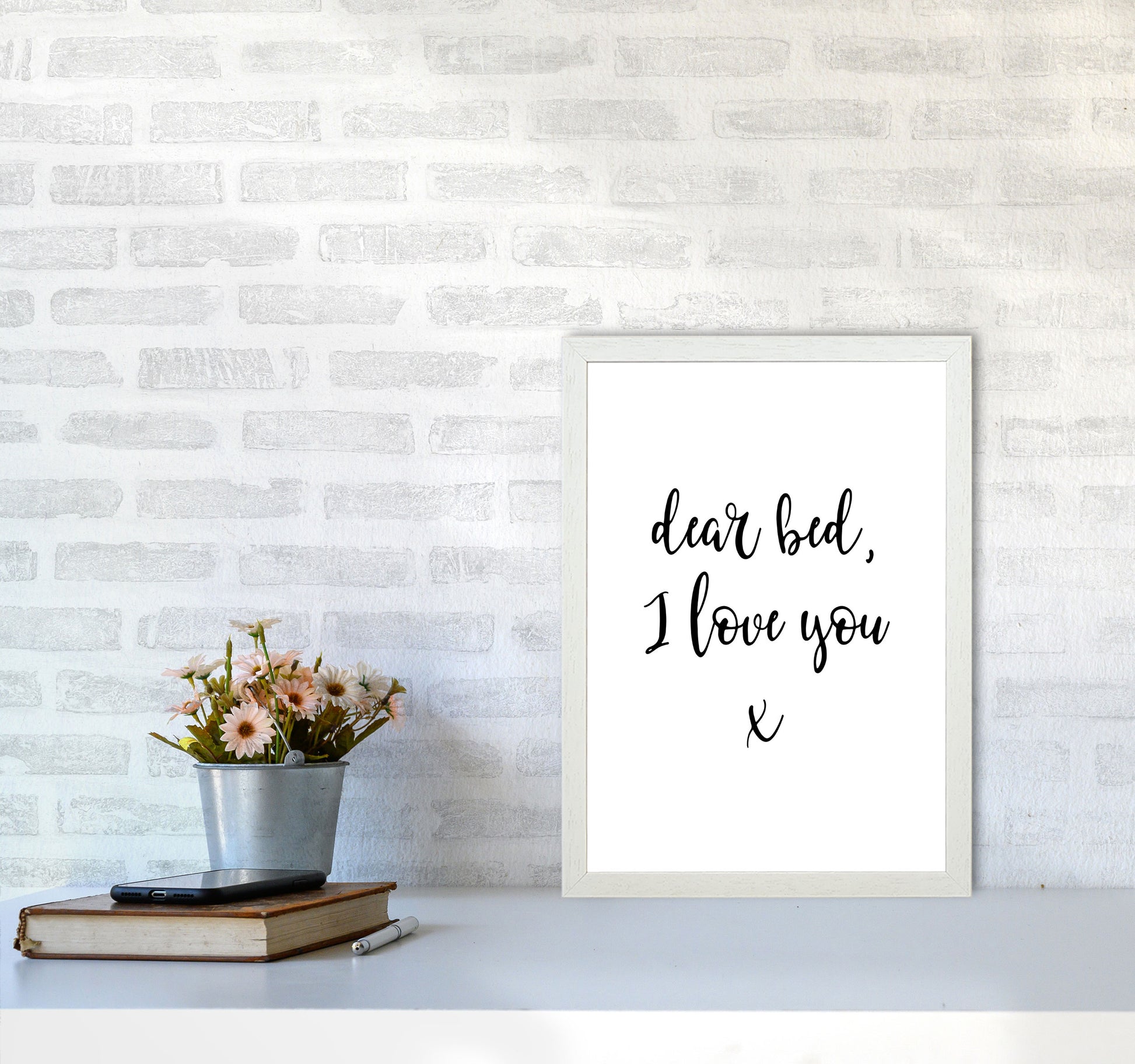 Dear Bed, I Love You Framed Typography Wall Art Print A3 Oak Frame