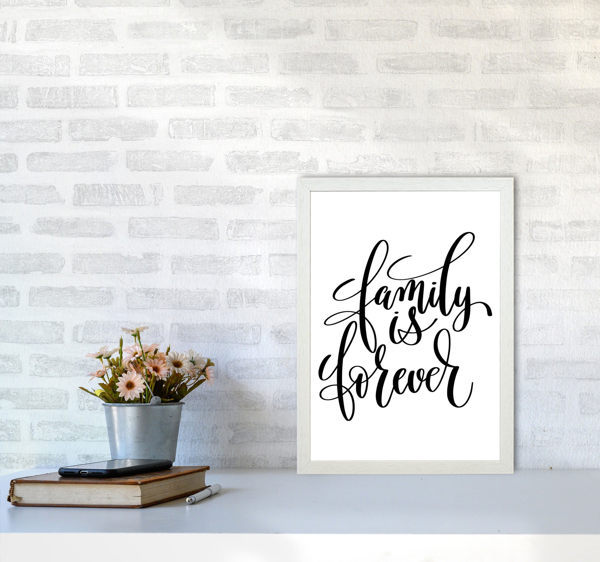 Family Is Forever Framed Typography Wall Art Print A3 Oak Frame