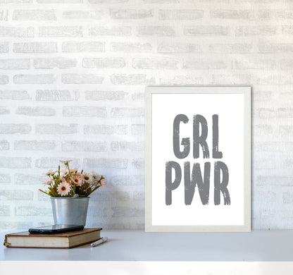 Girl Power Grey Framed Typography Wall Art Print A3 Oak Frame