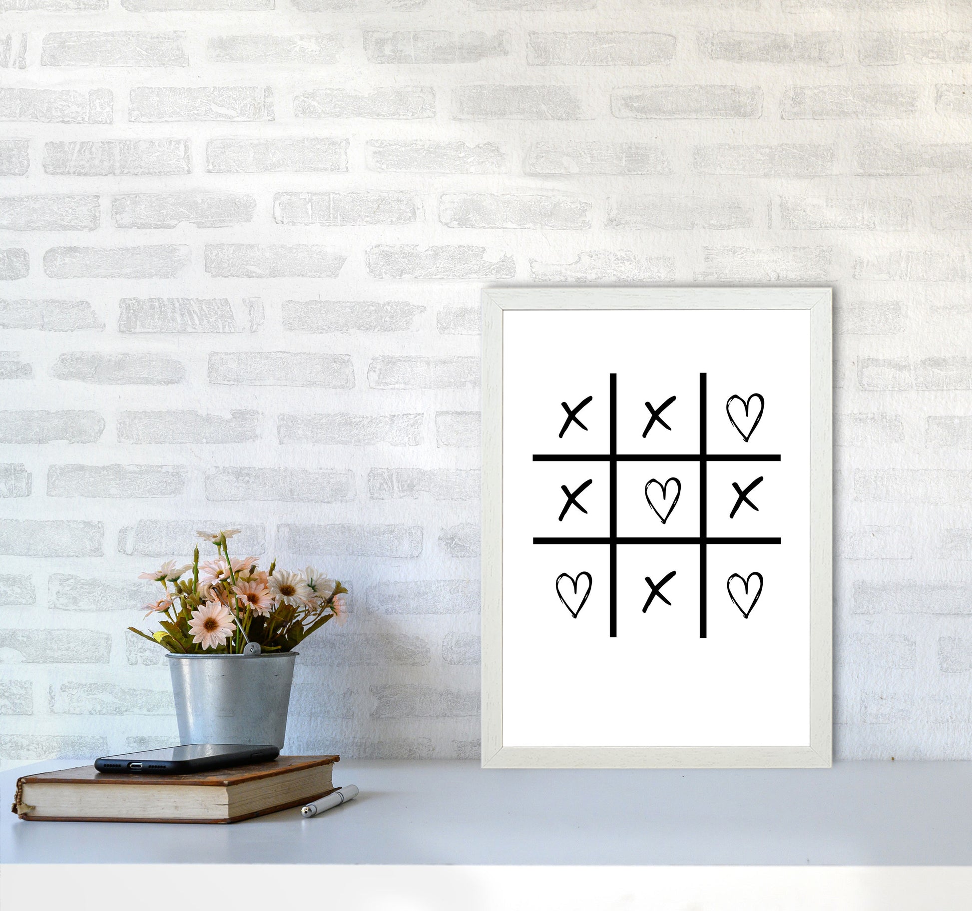 Hearts And Crosses Modern Print A3 Oak Frame