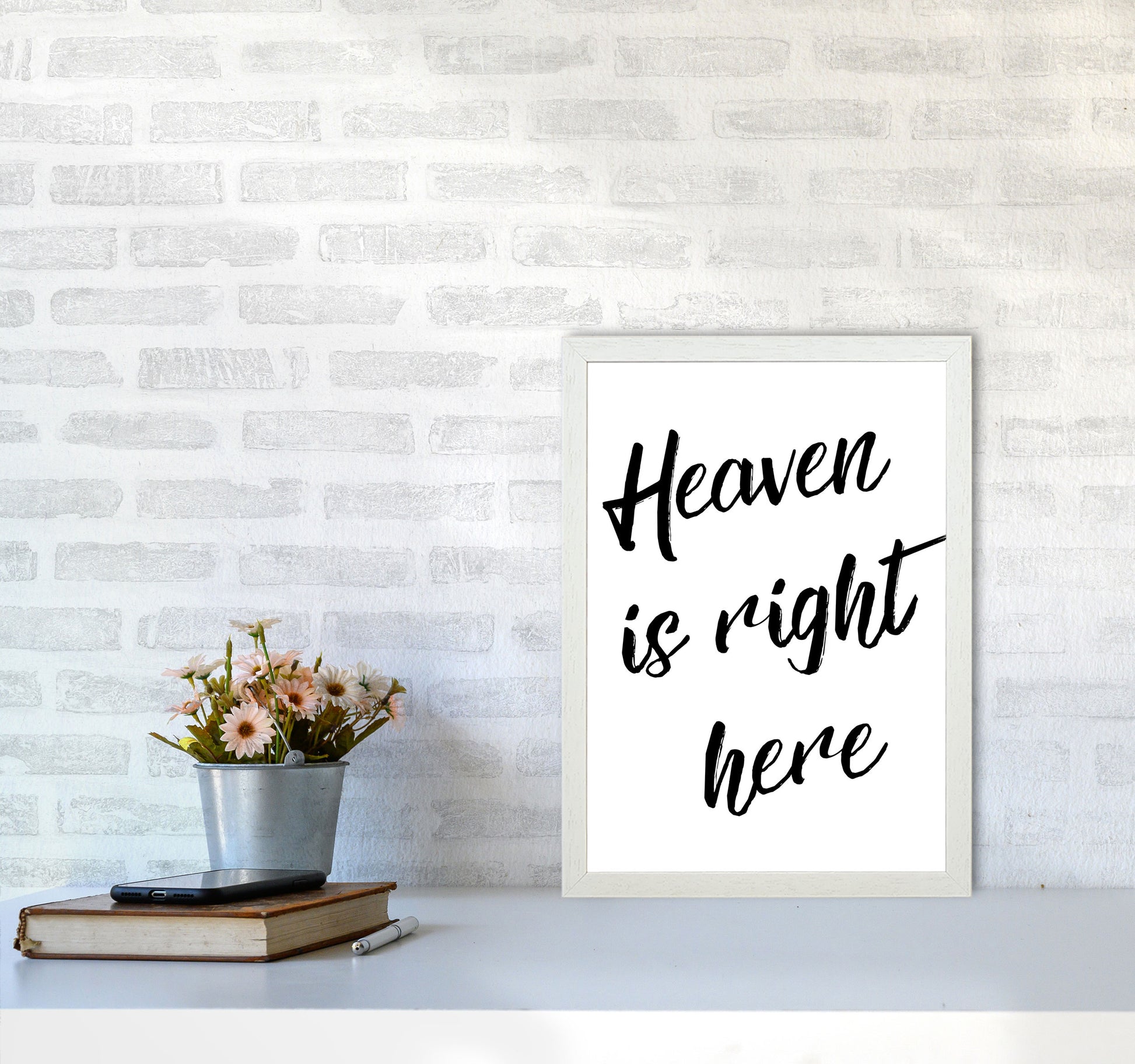 Heaven Is Right Here Framed Typography Wall Art Print A3 Oak Frame