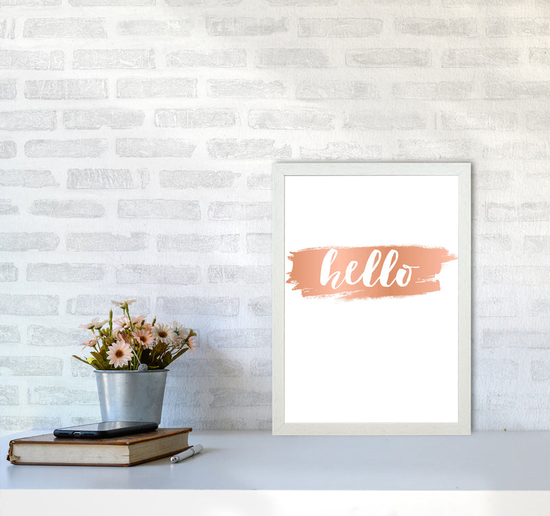 Hello Rose Gold Framed Typography Wall Art Print A3 Oak Frame