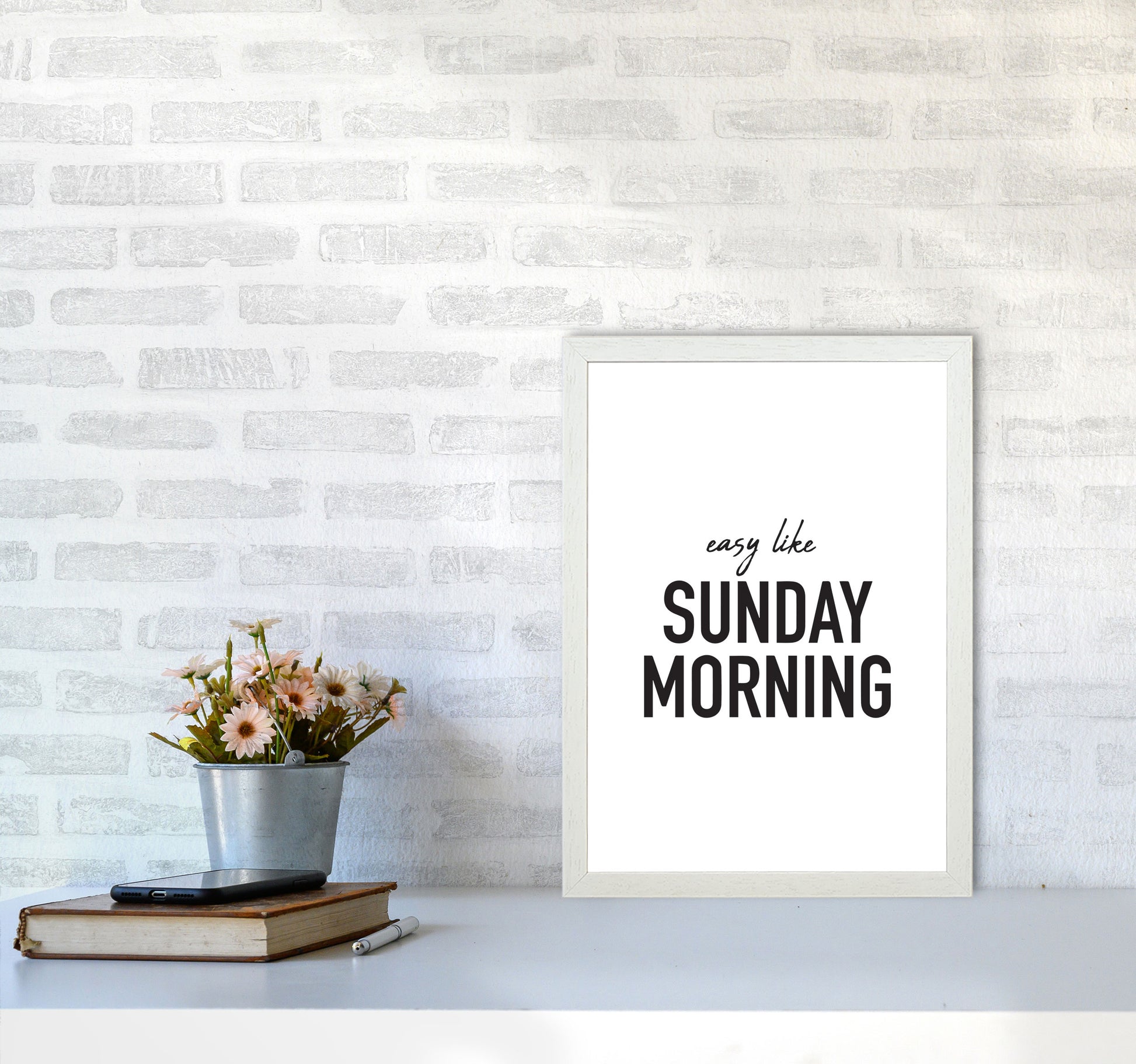 Easy Like Sunday Morning Framed Typography Wall Art Print A3 Oak Frame