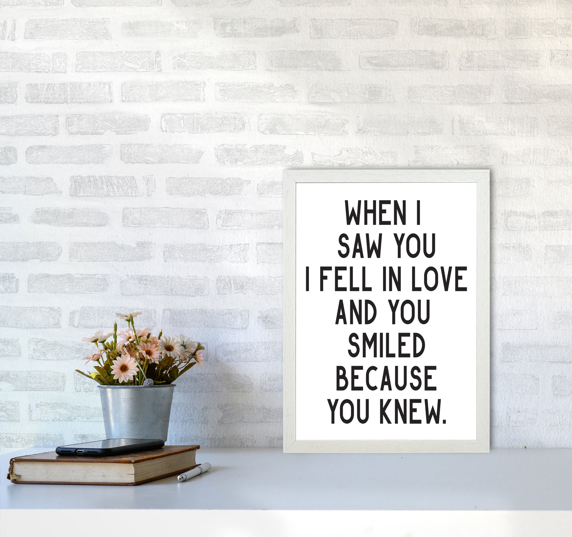 When I Saw You I Fell In Love Modern Print A3 Oak Frame
