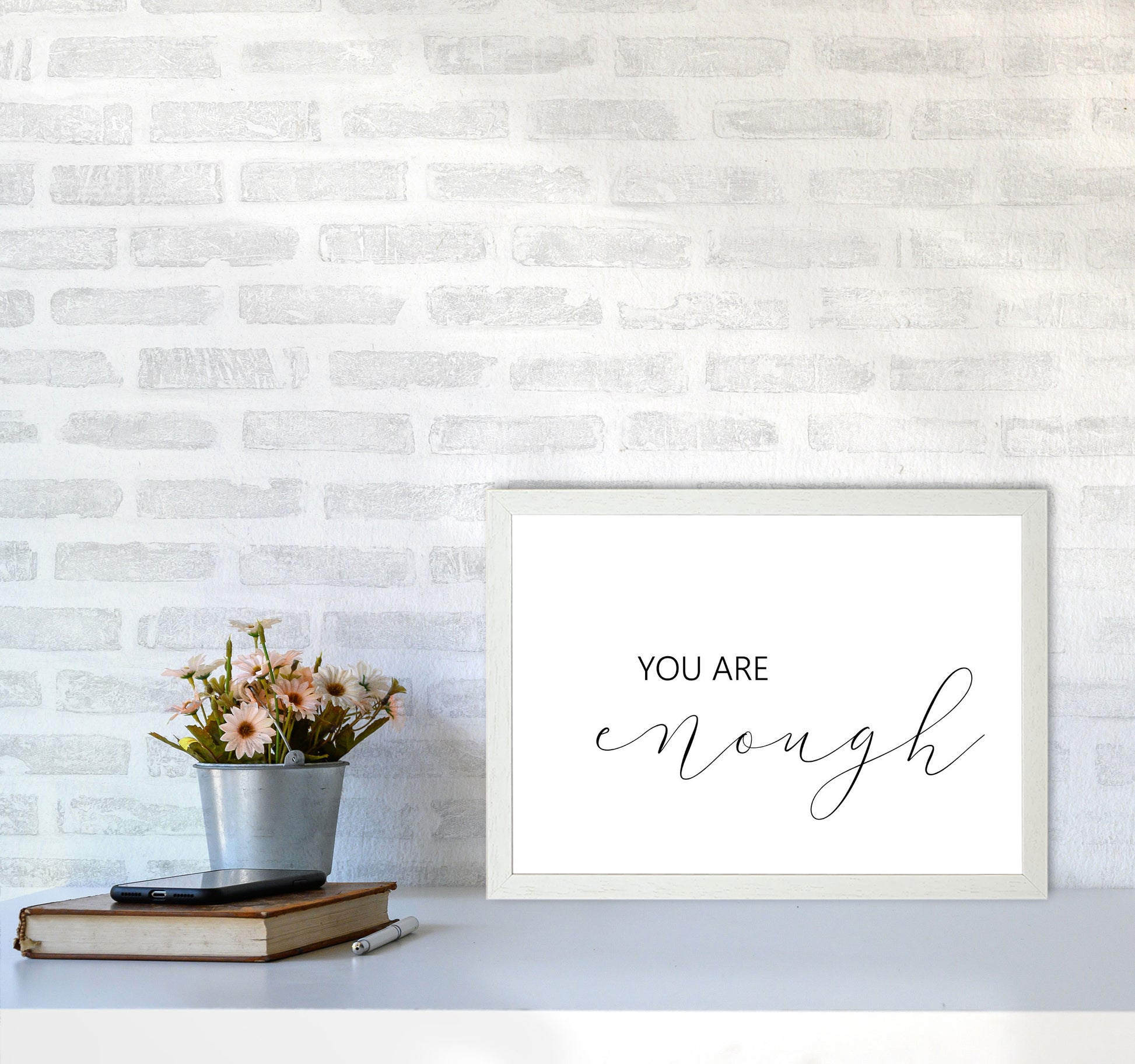 You Are Enough Landscape Modern Print A3 Oak Frame