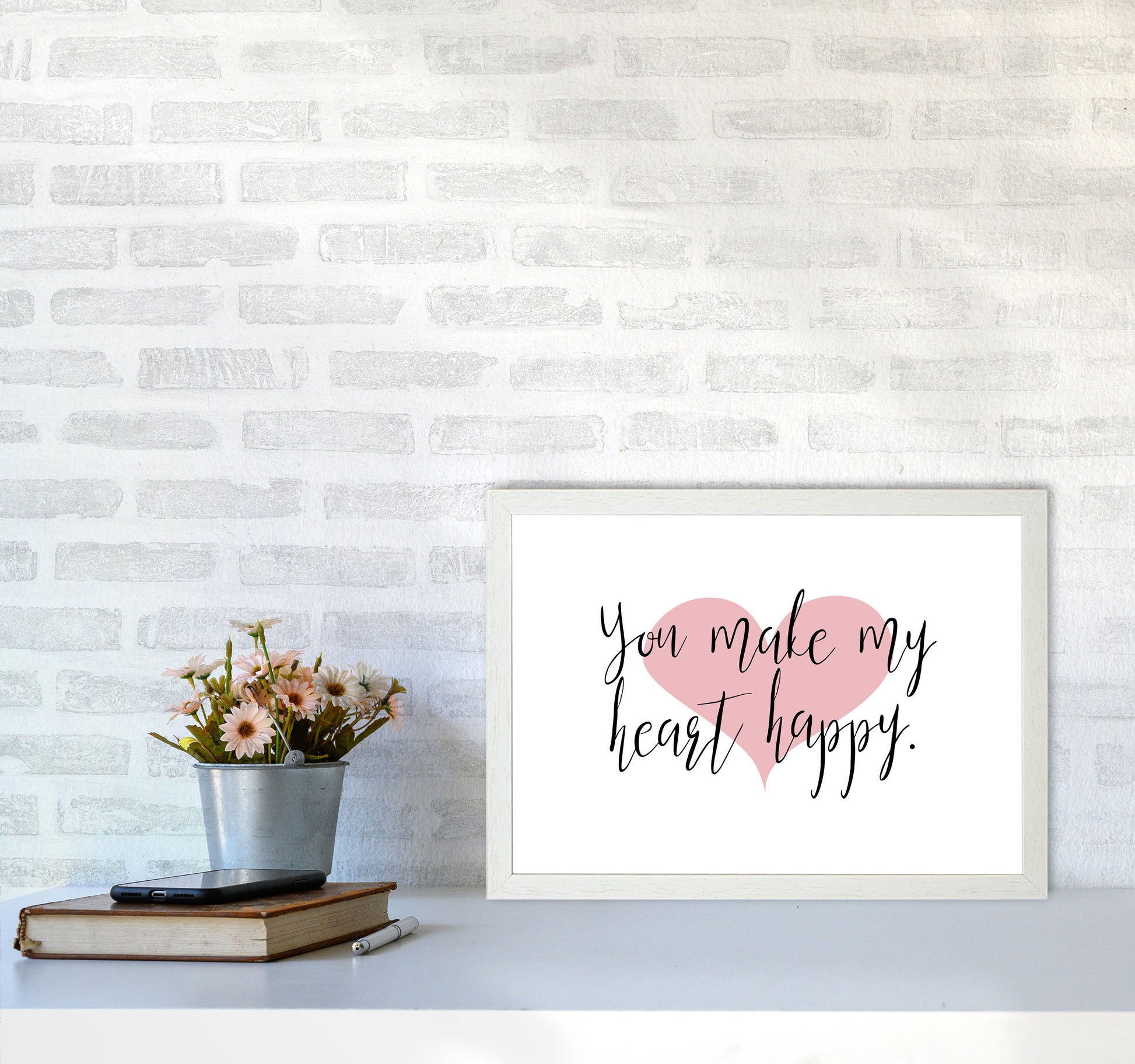 You Make My Heart Happy Modern Print A3 Oak Frame
