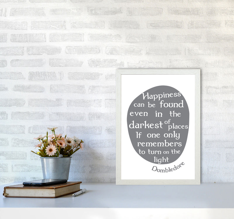 Happiness, Dumbledore Quote Framed Typography Wall Art Print A3 Oak Frame